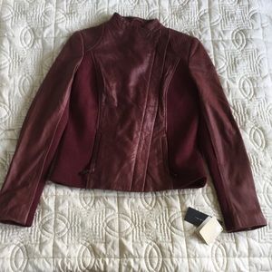 Tahari Kimberly Cherry genuine lamb leather jacket